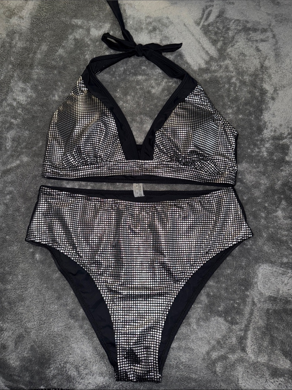Silver Sequin Halter Bikini Set new, no tags